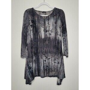 Como No gray black grunge asymmetrical hem dark boho pull over top size medium